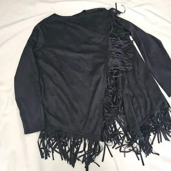 DG2 By Diane Gilman Women's Black Fringed Trim Open Front Cardigan Size XL NWT - Picture 4 of 13